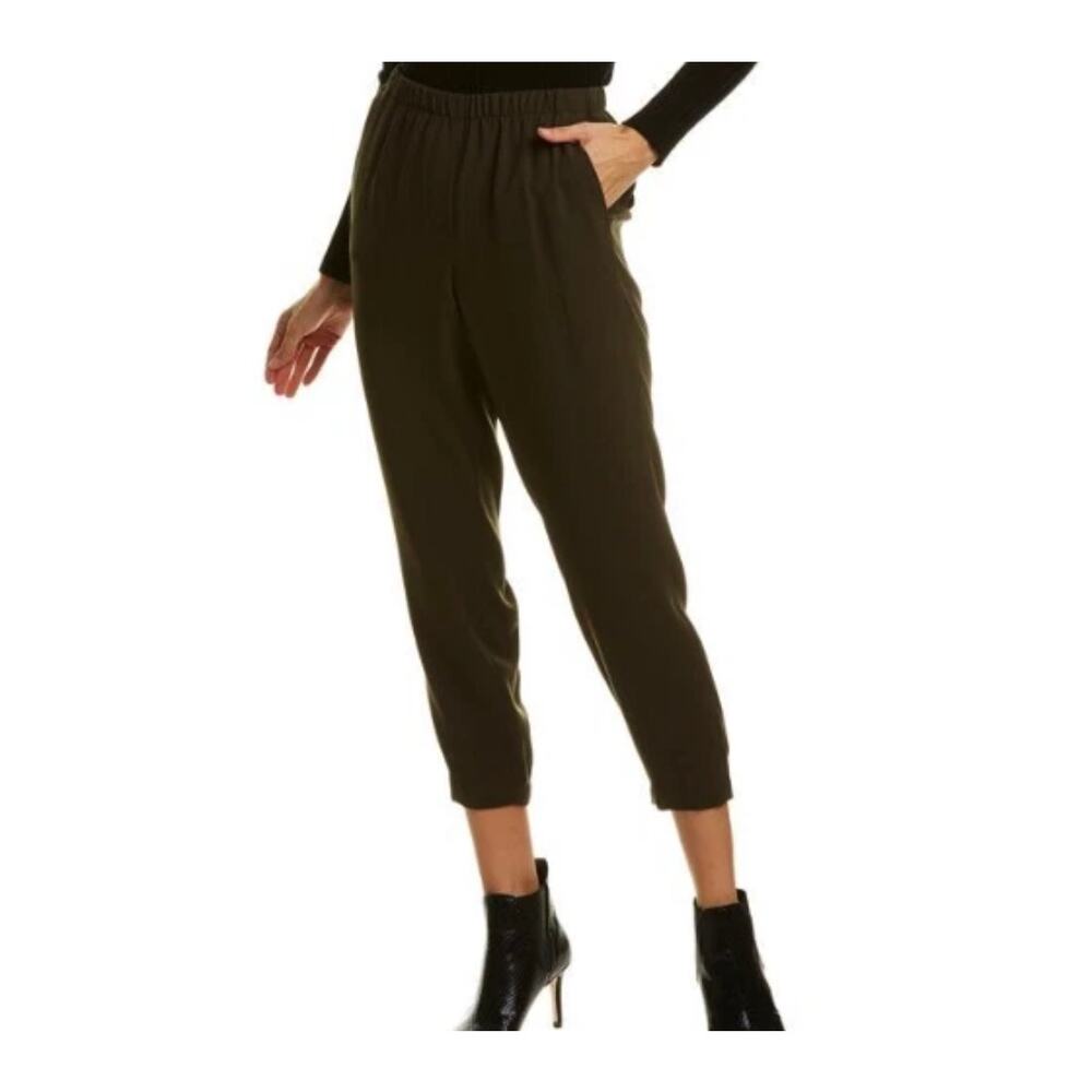 Vince Dark Green Pull On Crepe Cinched Leg Cropped Capri Pants Large